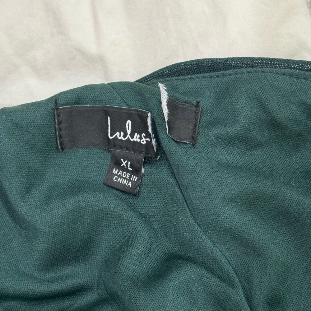 Lulu’s Emerald Green Ruched One-Shoulder Maxi Mermaid Dress Formal Wedding Dance - Picture 6 of 6